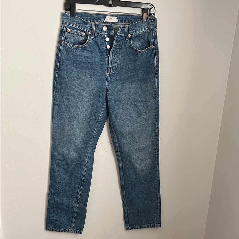 Topshop Editor Woman’s Blue Denim Jeans with Button Fly
